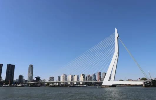 большой белыц мост, на одном краю конструкция похожая на лебедя